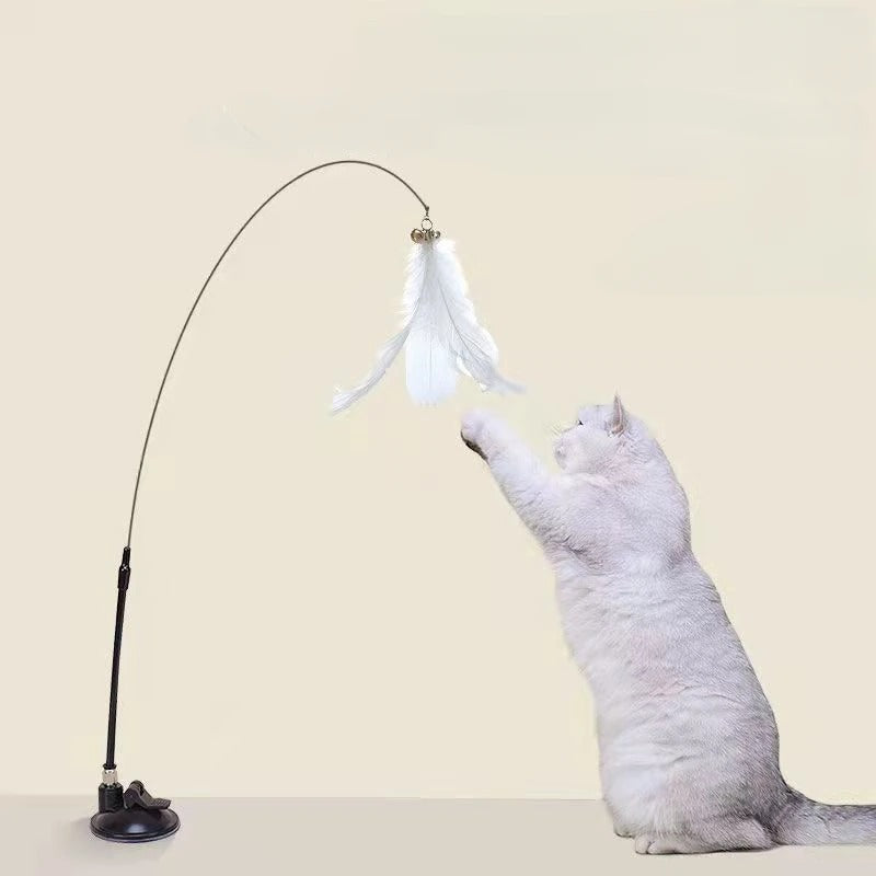 Cat Teaser Stick with Suction Cup – Long-Lasting Feather Wand Toy