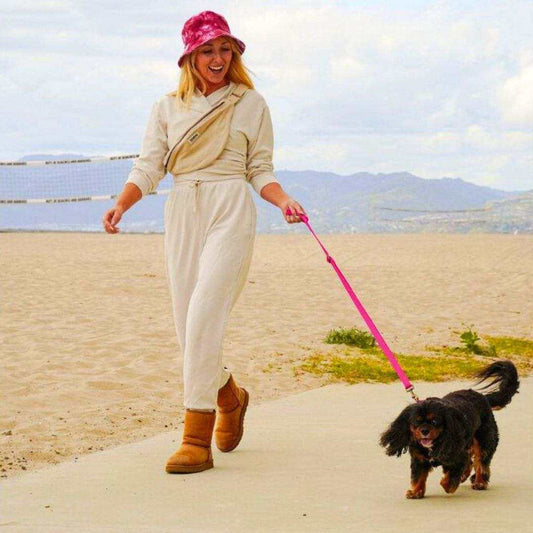 Malibu Sunset sustainable hemp cotton adjustable dog leash with brass hardware and leather tag