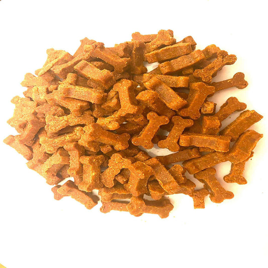 Organic peanut butter dog training treats shaped like small bones