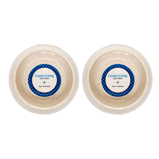 White set of 2 natural fiber dog bowls for small to medium pets