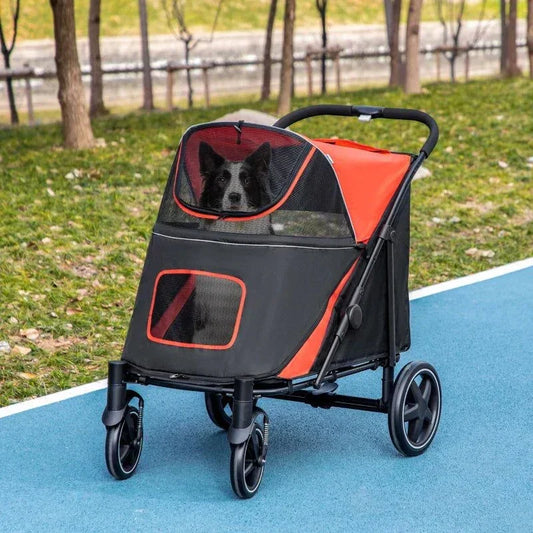 One-click foldable dog stroller with storage for small to large dogs