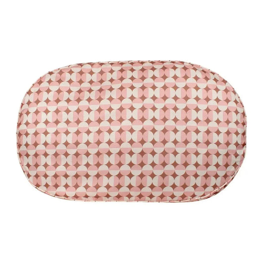 Oval Lounger Dog Bed with modern Geo pattern, plush padding, and removable cover for ultimate pet comfort and support