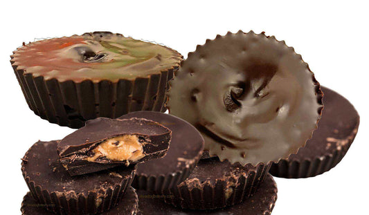 Organic Peanut Butter Cups dog treats with creamy peanut butter filling and dark chocolate coating