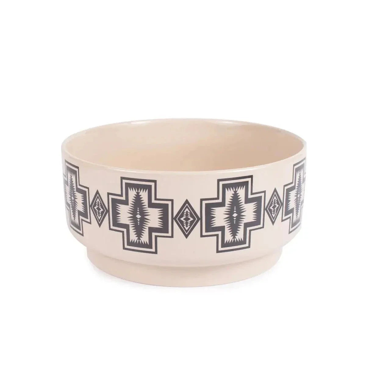 Pendleton ceramic dog bowl with colorful outdoor-inspired patterns and durable scratch-resistant design