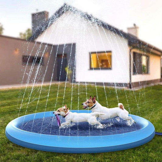 Blue pet dog sprinkler pad cooling mat for outdoor play