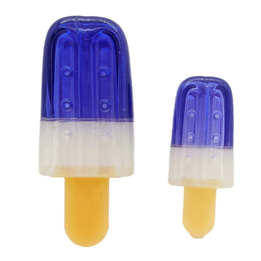 Popsicle-shaped freezable dog chew toy made of natural rubber