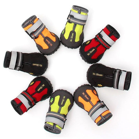 Waterproof boots for medium large dogs with reflective straps and anti-slip rugged soles in multiple colors