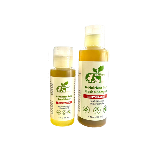 4-Hairless Pets Restorative Bath Shampoo and Conditioner for rash and allergic skin care with natural ingredients