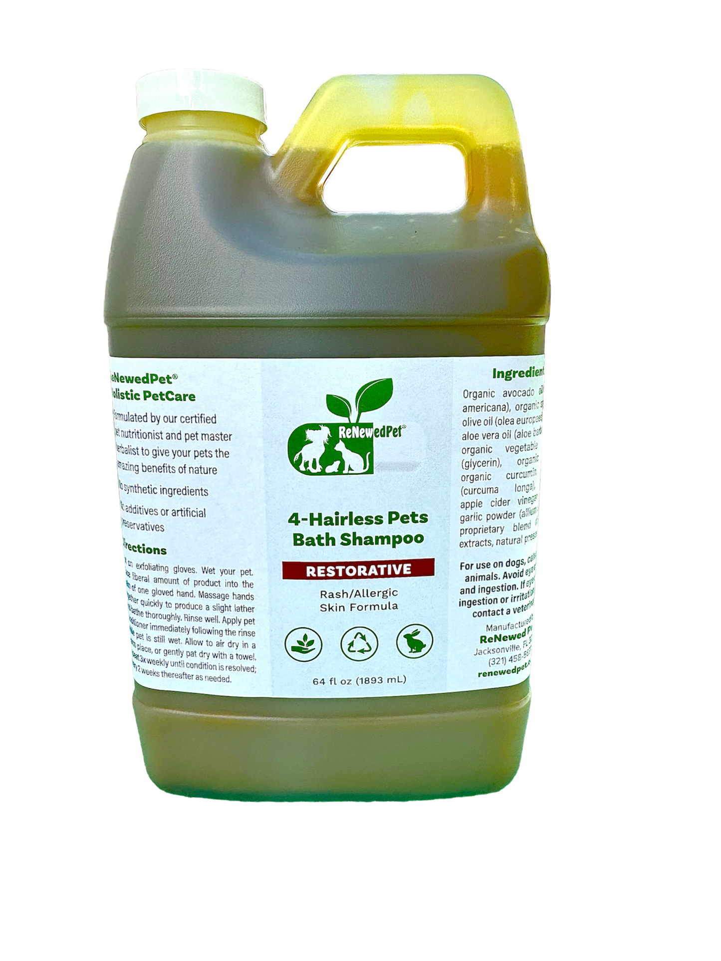 4-Hairless Pets Restorative Bath Shampoo for rash and allergic skin, natural organic ingredients with exfoliating gloves included