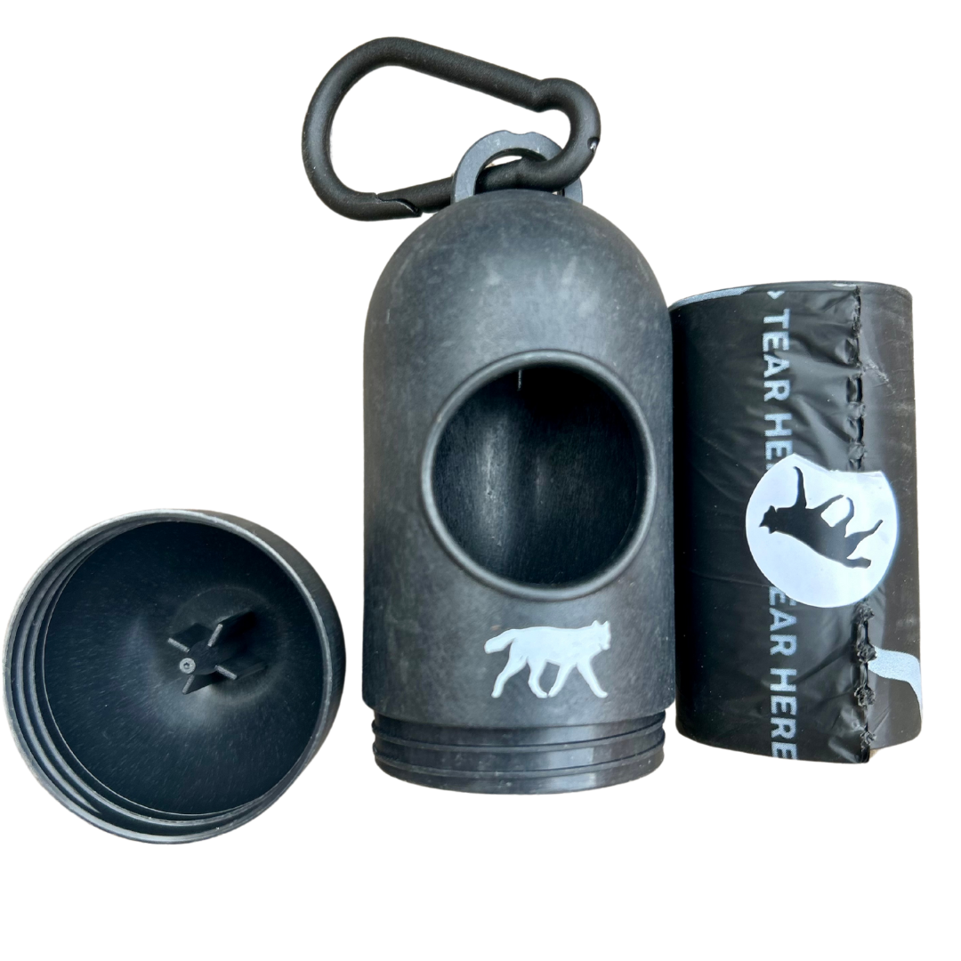 Black bamboo fiber dog poop bag dispenser with π₯ compostable plant-based dog poop bags roll