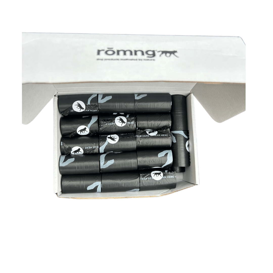 Roll of compostable dog poop bags made from plant-based materials for eco-friendly pet waste disposal