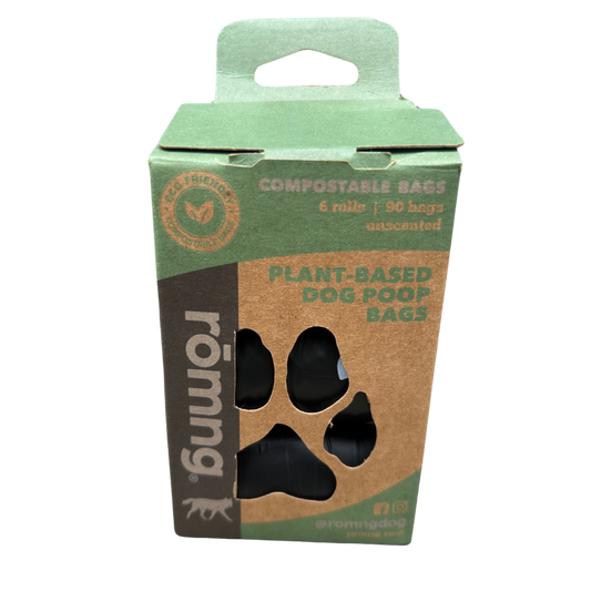eco-friendly compostable dog poop bags on roll with box