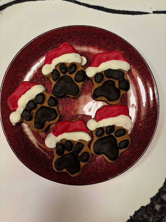 Santa Paws Organic Peanut Butter Dog Treats in holiday-themed packaging