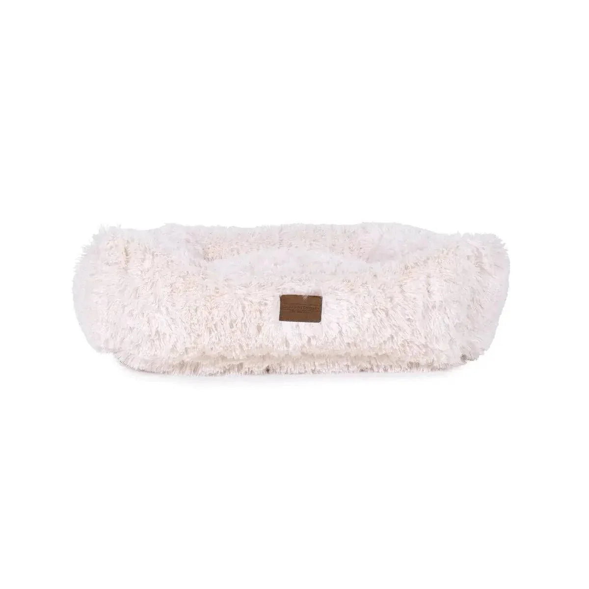 Plush Teddy Bear Kuddler Dog Bed with vegan faux fur and bolster cushion for pet comfort and style