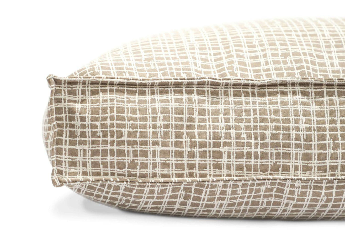 Round pet bed in dapper Dalmatian pattern with plush, durable Sunbrella fabric and supportive recycled fill