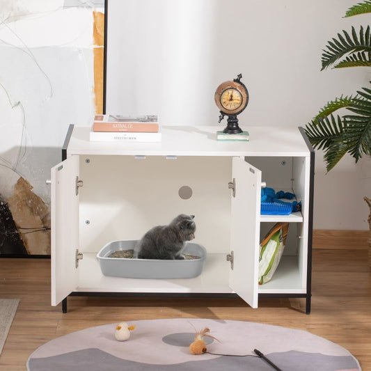 Hidden Cat Litter Box Enclosure-Stylish Multi-Functional Cat Furniture