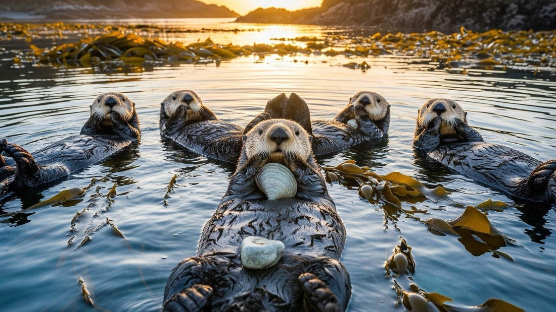 Sea otters in kelp forest underwater ecosystem