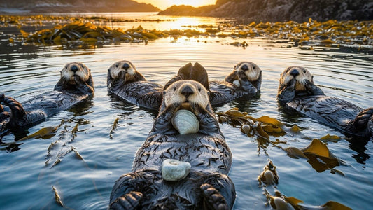 Sea otters in kelp forest underwater ecosystem