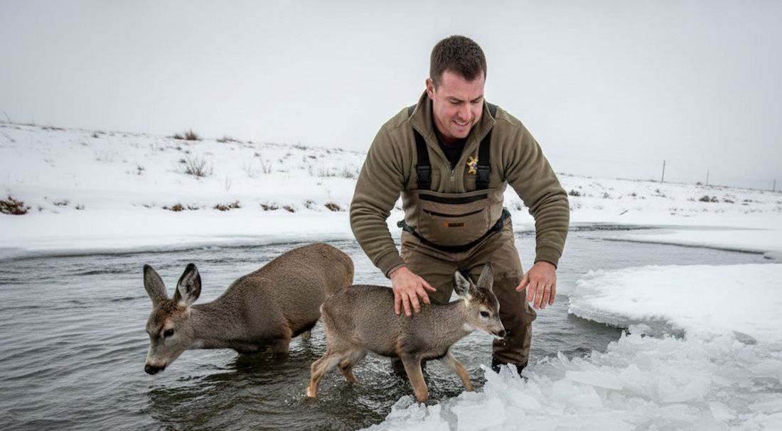 The Ice-Breaker of Sublette County vehicle breaking river ice today