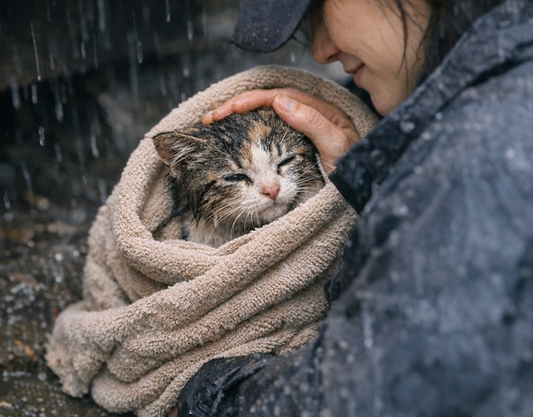 Lone kitten crying in stormy alley awaiting rescue under dumpster at night