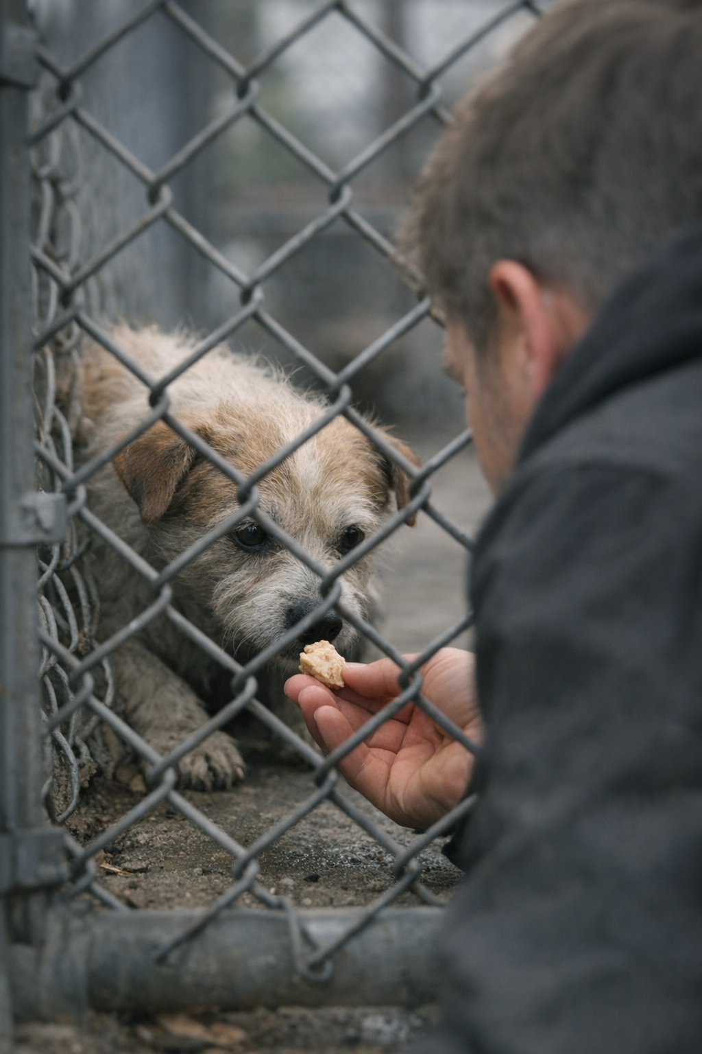 Hope for Paws rescuers gently comforting a frightened dog in a Los Angeles alley