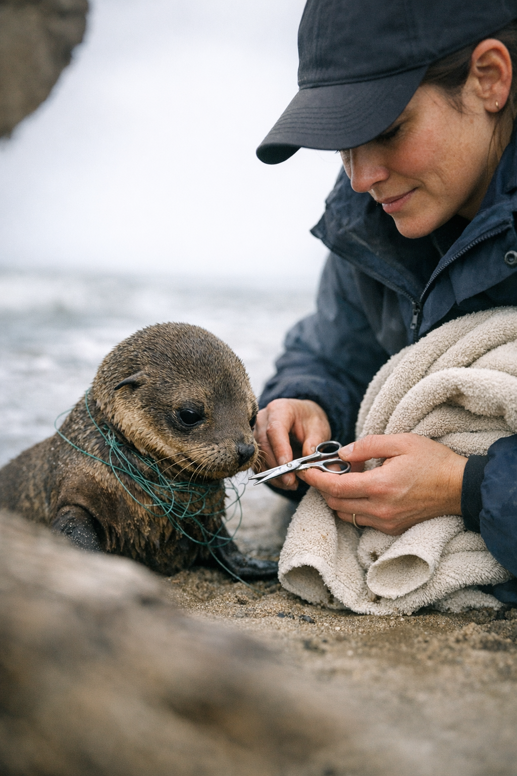 Seal pup rescued and rehabilitated by Oregon Coast Aquarium team on Oregon Coast beach
