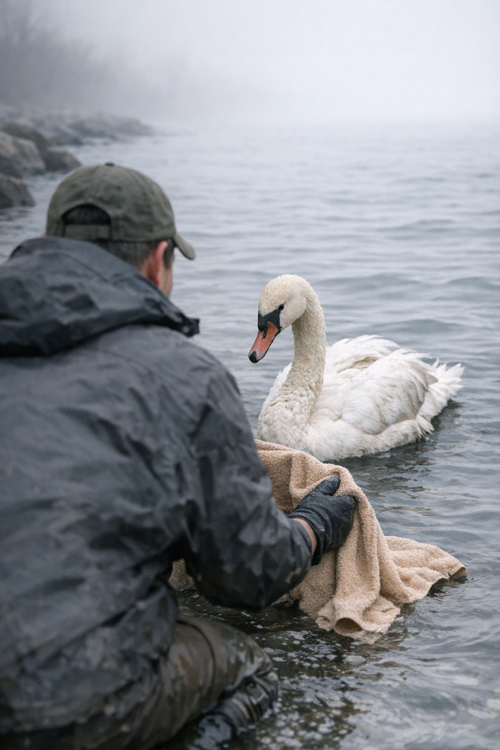 Injured mute swan rescued by Toronto Wildlife Centre team at Lake Ontario shoreline