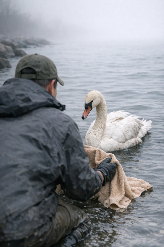 Injured swan rescued by Toronto Wildlife Centre team on Lake Ontario shoreline