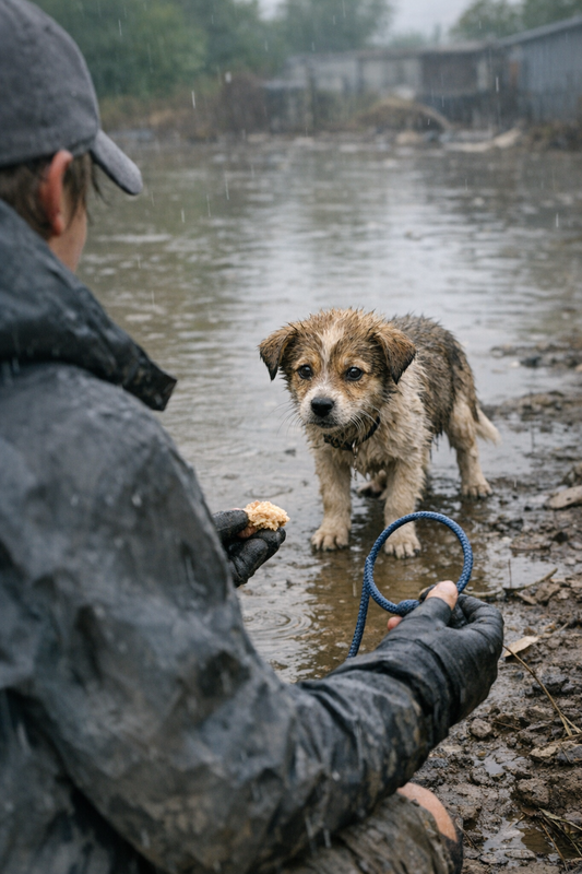 Houston SPCA rescuers save abandoned puppy from flooded lot in heavy rain
