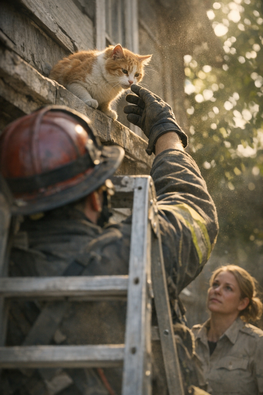 The Cat Above the Grate perched high watching quietly during rescue in Middletown