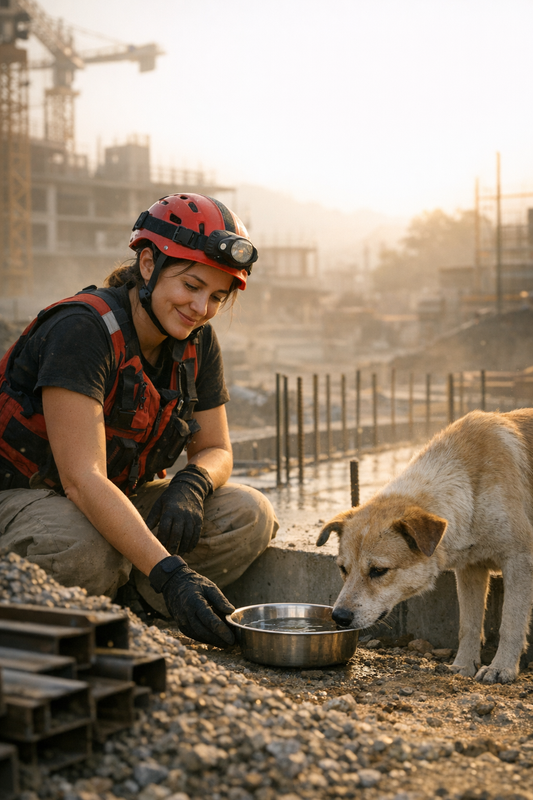 Construction site with steel framework for new animal shelter in Glendale
