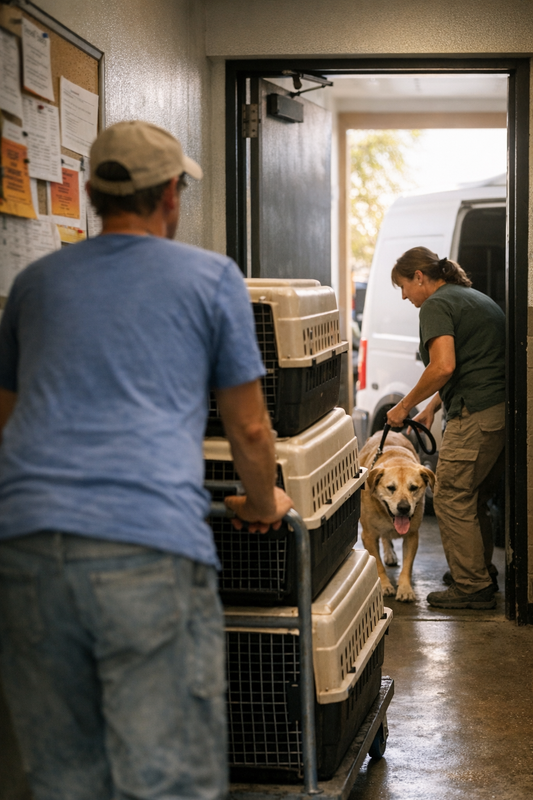 Dog seeking shade on hot Scottsdale street during intense summer heat