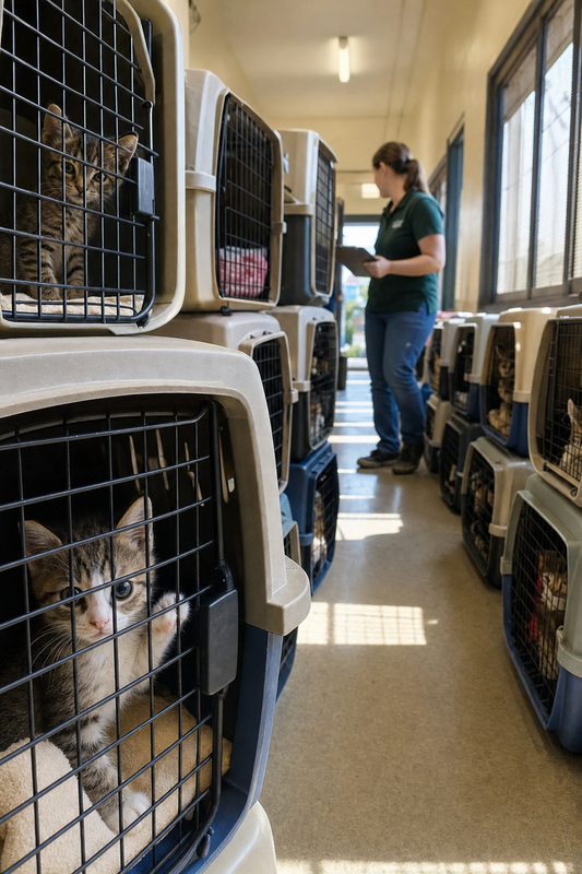 Rows of Carriers, Tiny Paws Waiting