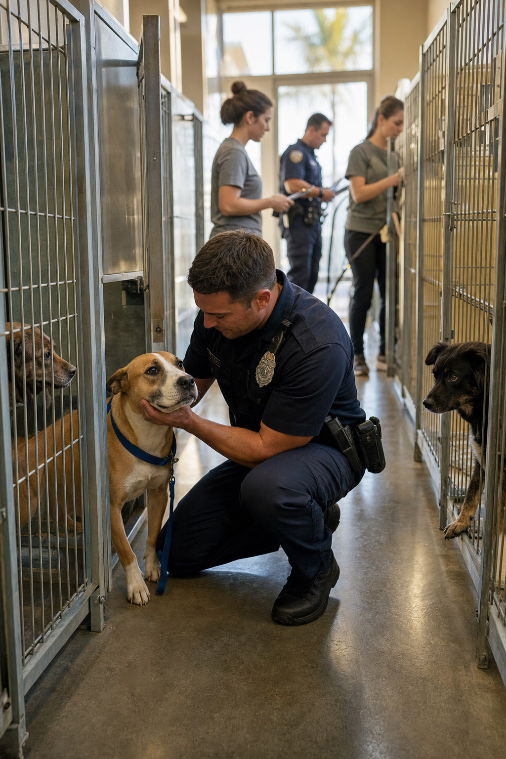 Leashes and Clipboards at the Shelter Gate