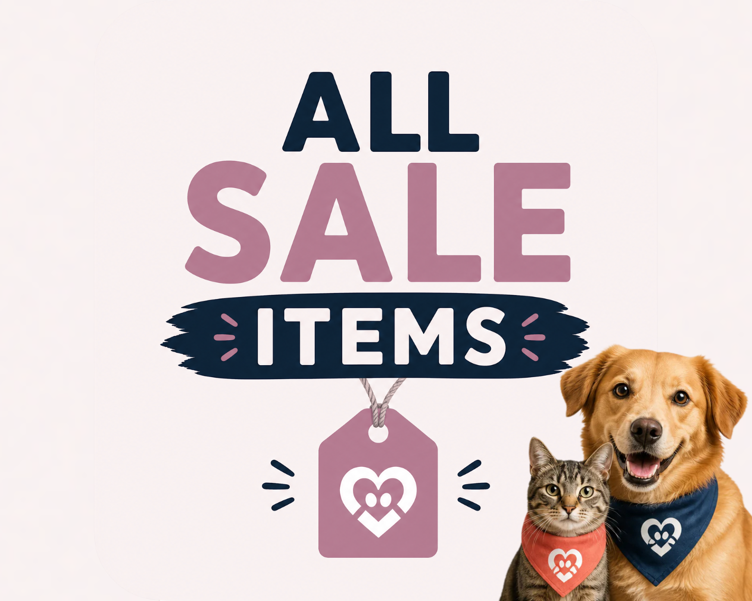 All sale items on pet essentials, apparel, and toys with discounts supporting animal rescue