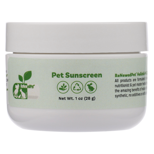 ReNewedPet 1 oz natural pet sunscreen jar with eco-friendly ingredients and holistic vet approval