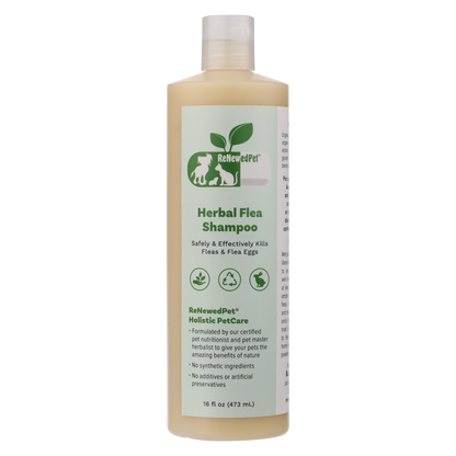 ReNewedPet Herbal Flea Shampoo 16 oz bottle natural organic flea treatment for cats and dogs