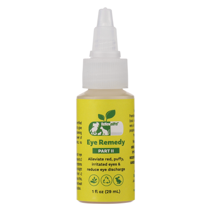 Bottle of Herbal Eye Remedy Drops by ReNewedPet with natural organic ingredients for pet eye health