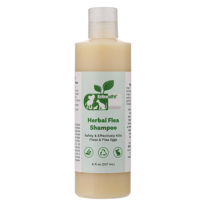 ReNewedPet Herbal Flea Shampoo for cats and dogs with natural organic ingredients, 8 oz bottle