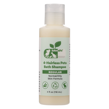 4-Hairless Pets Regular Bath Shampoo for normal to oily skin, natural and organic ingredients, 4 fl oz bottle