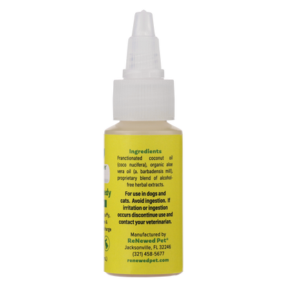 Bottle of Herbal Eye Remedy Drops by ReNewedPet with natural organic ingredients for pet eye health
