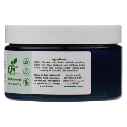 4-ALL PETS Sunscreen natural organic pet sunscreen for dogs and cats in blue jar