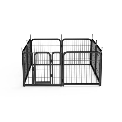 Black 8-panel portable dog fence with gate, 24-inch high iron pet playpen for small dogs and other small animals, indoor and outdoor use