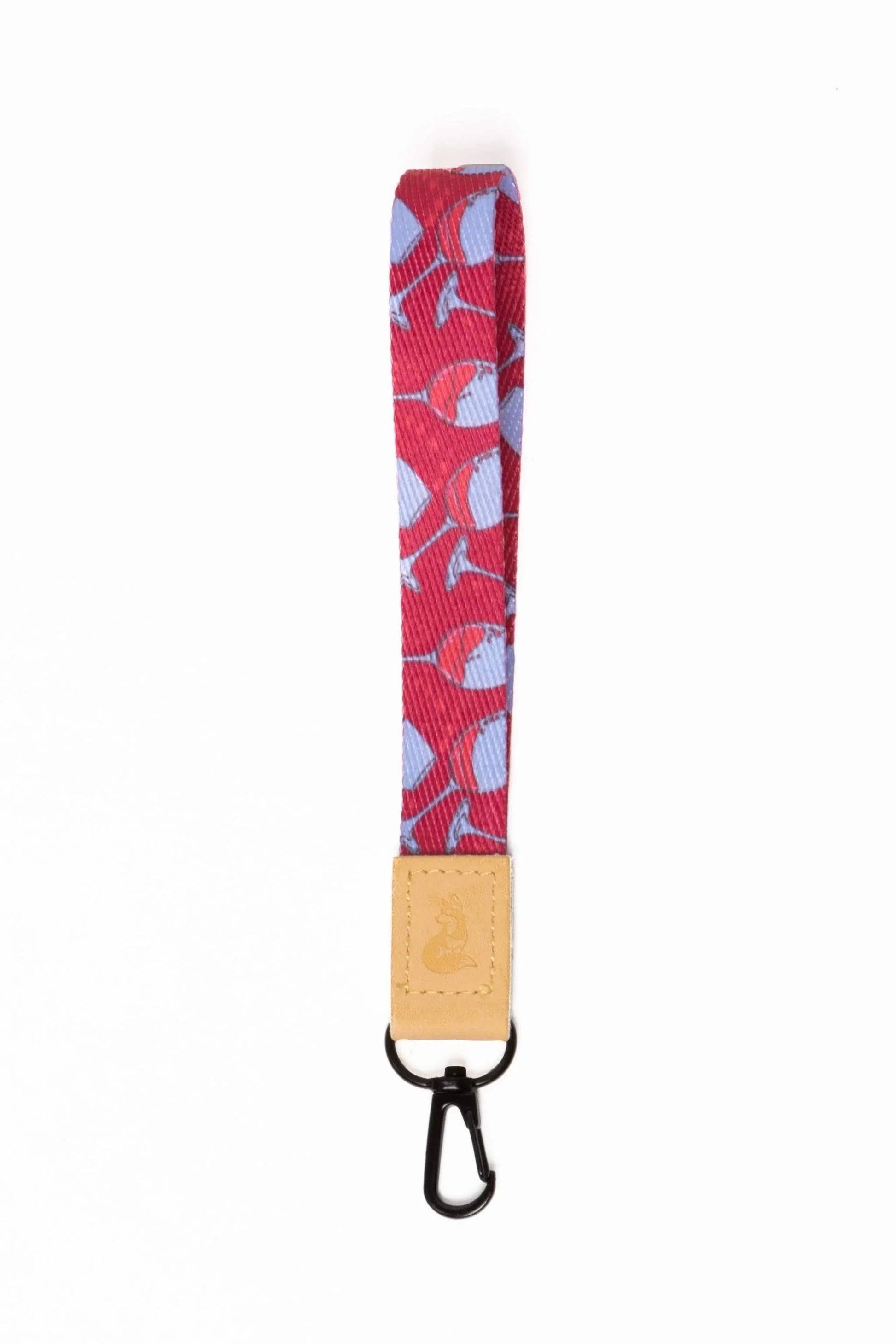 Red Mountain Syrah vegan leather keychain with red and purple wine glass pattern