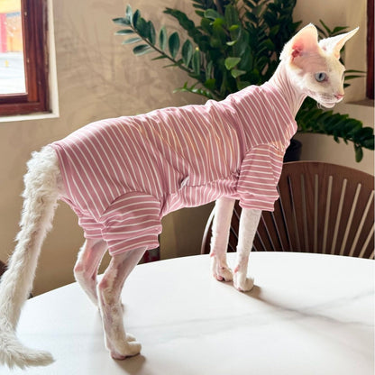 Sphynx Cat Summer Thin Breathable Striped Four Legged Shirt Clothes For Hairless Cats