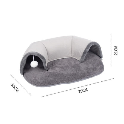 Cat Tunnel With Soft Plush Attached Mat And Hanging Ball