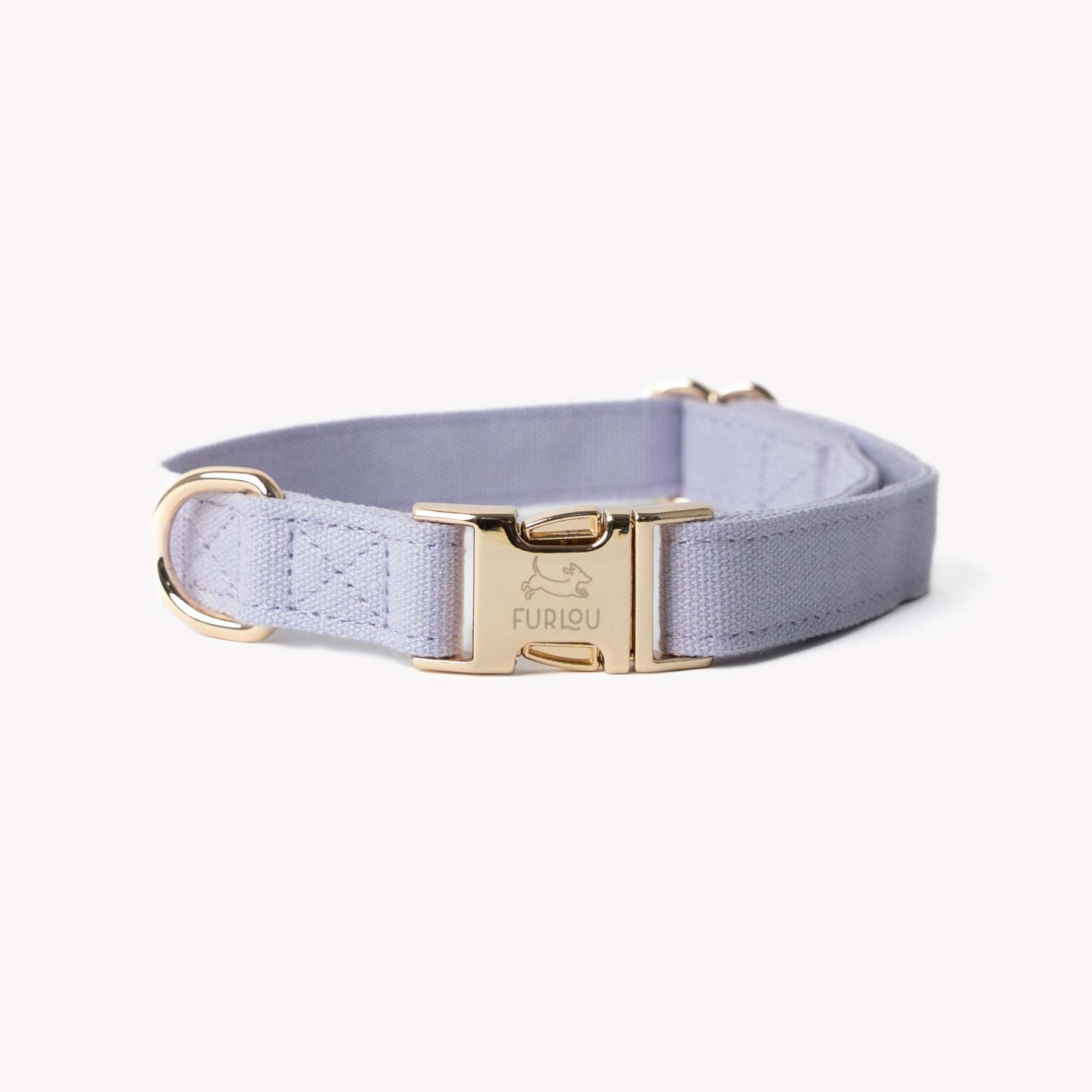 Lavender canvas dog collar with gold hardware, soft and breathable cotton material for everyday comfort