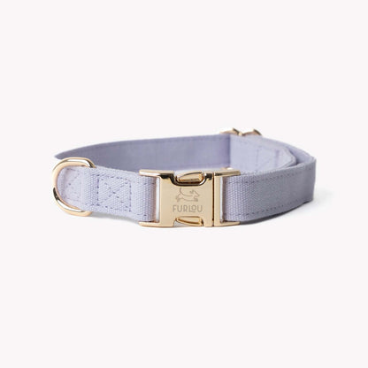 Lavender canvas dog collar with gold hardware, soft and breathable cotton material for everyday comfort