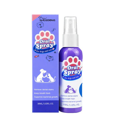 Tooth cleaning spray for cats and dogs to remove stains and freshen breath