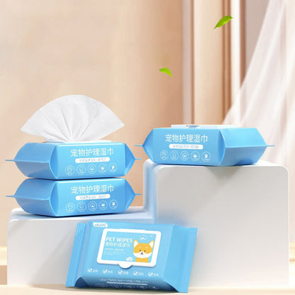 Pet Care Wet Wipes 100 sheets no-rinse cleaning tissues for dogs and cats in blue packaging